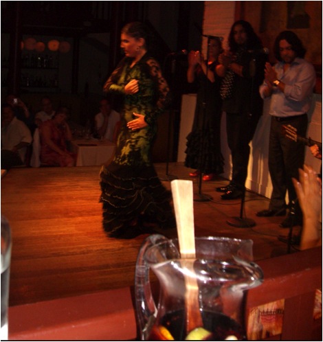Photo of my Sangria pitcher while watching traditional dancers in Barcelona